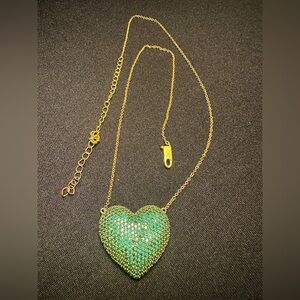 Ella Stein Gold Chain Green Pavé Heart Necklace